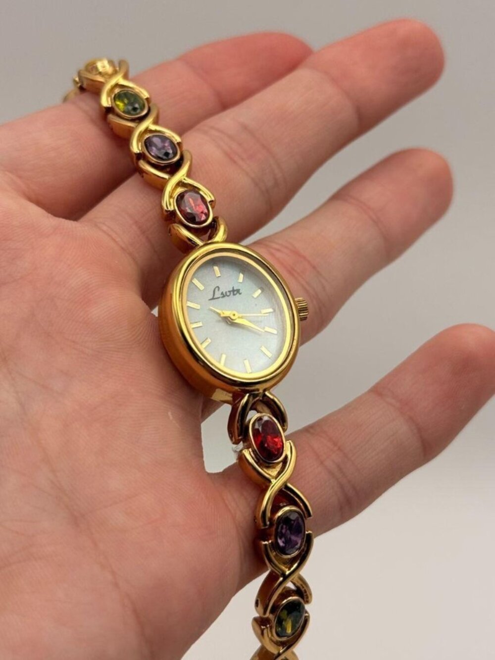 Gold Tone White Dial Gemstone Bracelet Watch Y2K Coquette Dainty OS